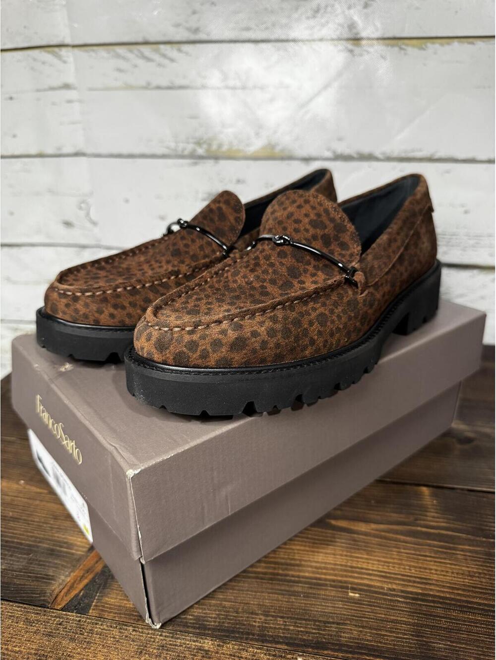 Franco Sarto Women's Senna Lug Sole Loafer Brown Speckled Print Suede Size 8 NIB